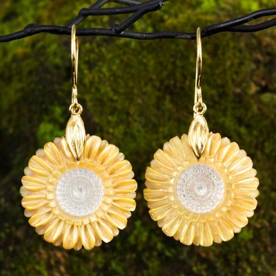 Blume Ohrringe Perlmutt & Vermeil Vergoldung an Sterling Silber 5.02 & G