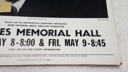 Vintage S Hurok Van Cliburn Clowes Hall Indianapolis 22"x14" window card poster - Picture 5 of 8