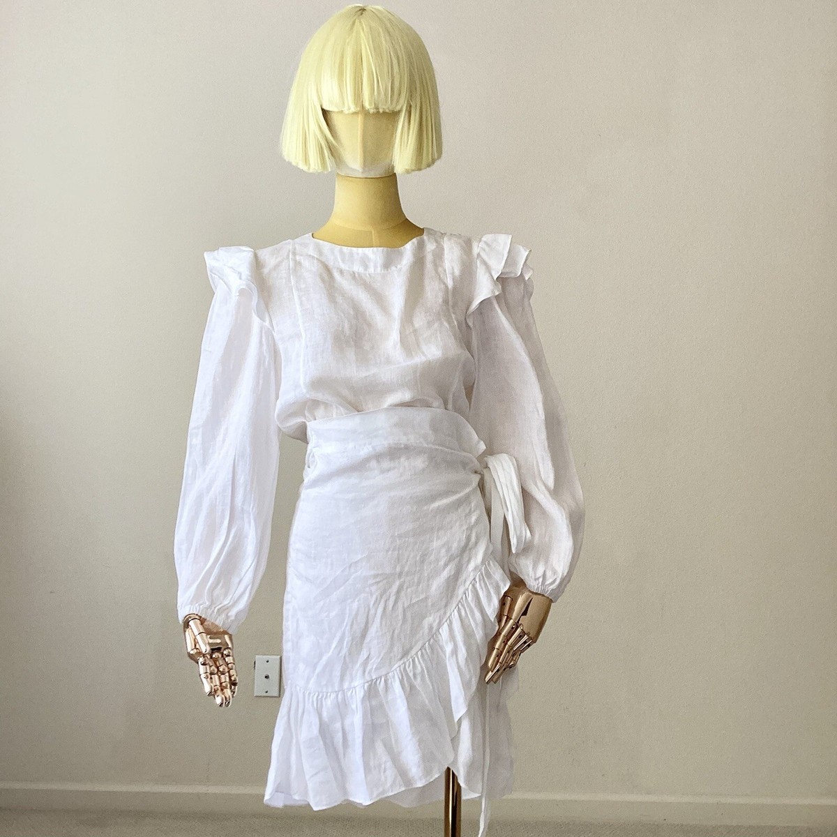 Isabel Marant Etoile White Linen Long Sleeves Mini Dress SZ