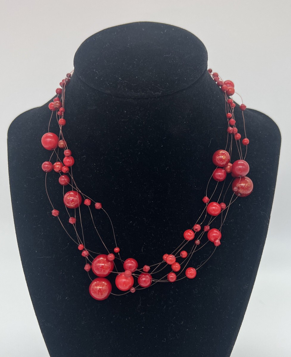 Vintage You & I Necklace Multi Strand Red Beads | eBay