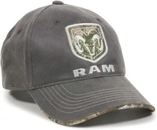 GREY DODGE RAM REALTREE CAMO 3D EMBROIDERED LOGO ADJUSTABLE CURVED BILL HAT CAP