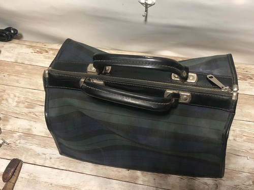 Vintage Doctors Style Tote Plaid Tartan Boston Bag Handbag BlackWatch Black Trim - Picture 11 of 23