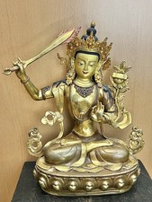 Prachtvoller  Manjushri Buddha &ndash; Nepalesische Bronze, feuervergoldet 35cm