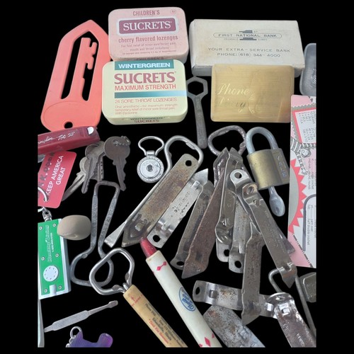 Vtg Junk Drawer Grandpas Desk Lot of Advertising Rulers Bottle Openers Keychains - Picture 4 of 18