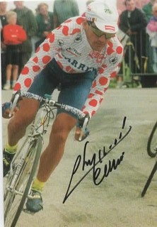 CYCLISME autographe de CLAUDIO CHIAPUCCI EN MAILLOT A POIS DU TOUR DE FRANCE