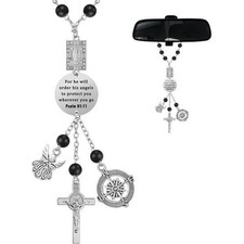 Car Rosary for Rearview Mirror Cross Car Charm Rosary for Mirror Hanging Black