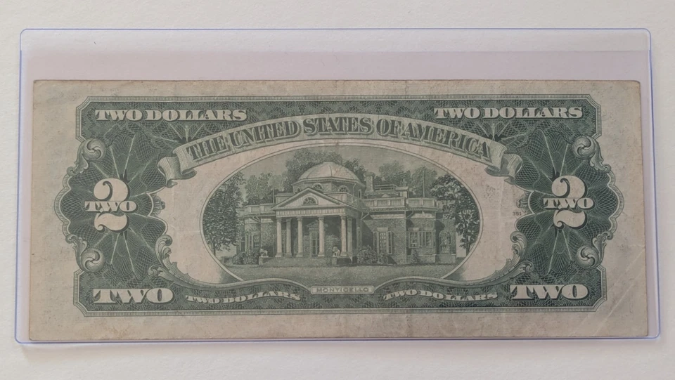 US Two Dollars, 1928 G, $2 Red Seal, Misaligned Cut - Image 2 of 2