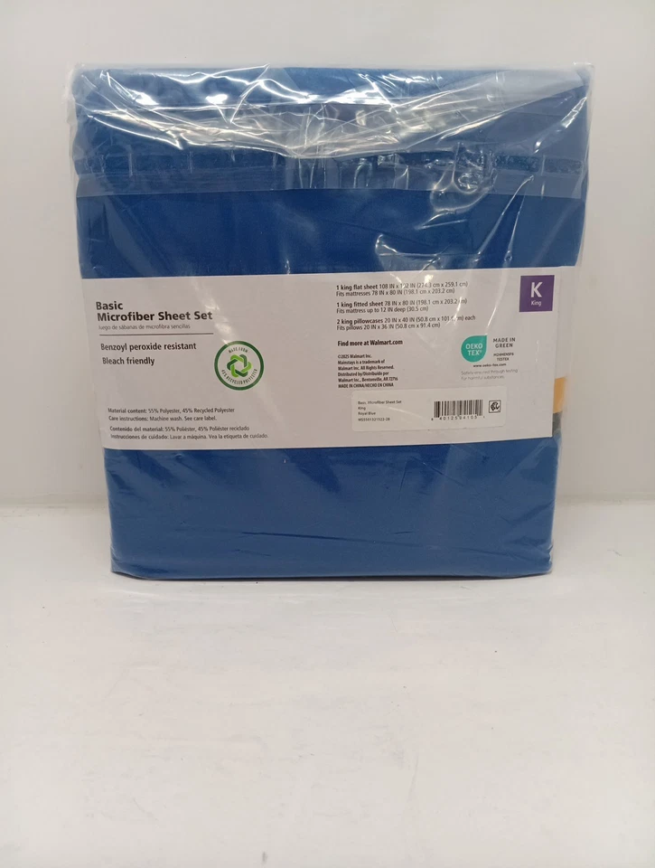 Juego de sábanas básicas Mainstays tamaño king microfibra azul completo nuevo Foto 2 de 4