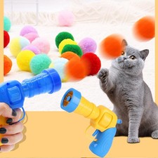 Cat Plush Ball Shooting Gun Toy Interactive Kitten Training Pet Launcher Set Fun