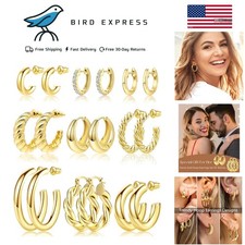 9 Pairs Gold Hoop Earrings Set for Women 14K Gold Plated