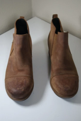 Sorel Womens Size 7.5 Brown Leather Chelsea Ankle Wedge Fashion Boots Bootie
