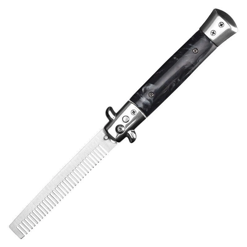 Pente Switchblade faca de bolso escova de cabelo botão automático pente dobrável - Imagem 3 de 4