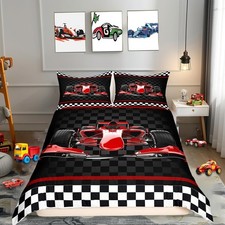 Red Stripes Geometric Grid Plaid Duvet Cover Set Not Comforter King Size,Ex...