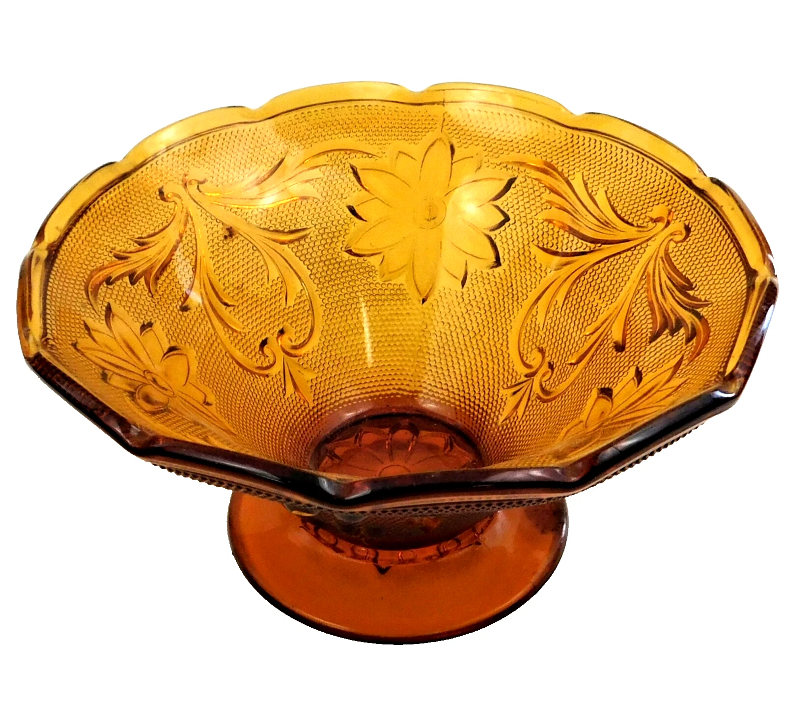 Indiana Amber Candy Dish Footed Bowl Pressed Glass Tiara Daisy Sandwich Vintage