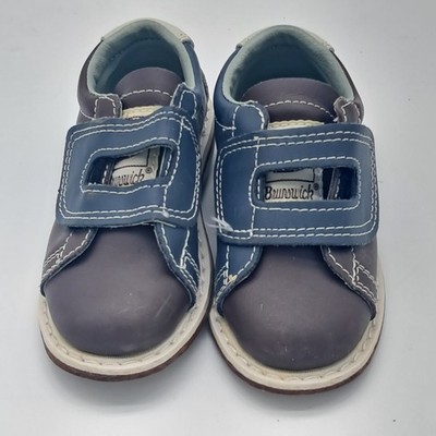 Brunswick Bowling Shoes Youth Size 8 Hook Loop Leather Sole Brown Blue