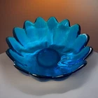 Vintage Blenko 10.5” Blue Lotus Petal Mid Century Glass Salad Serving Bowl