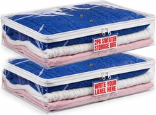 2 Pack Clear Sweater Storage Bags Zippered Vinyl Organizer Label Pocket Underbed