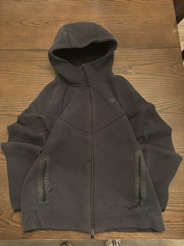Nike tech Black Full Zip Hoodie Men's Long Sleeve Size L Hooded Pockets