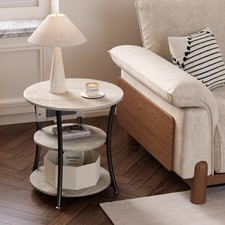 Side Table with Charging Station, End Nightstand with USB Ports and Outlet  3-...