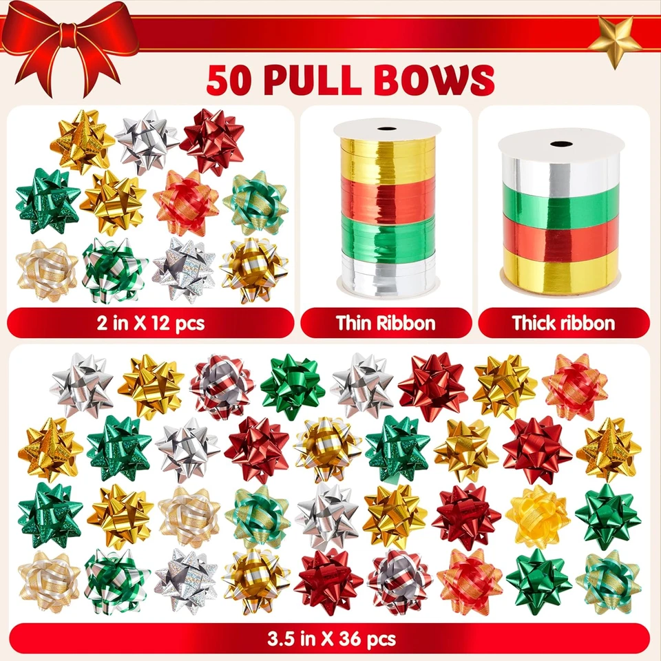 Juego de 50 arcos y cintas rizadoras de Navidad multicolor para decoración de envoltura de regalo Foto 2 de 4