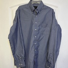 Eddie Bauer Blue w/White Pinstripes Shirt Men's LT Relaxed Fit Wrinkle Resistant