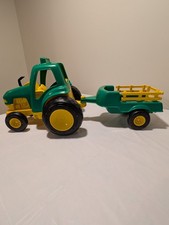 1992 Green  Yellow Plastic TONKA Farm Tractor  Trailer. Vintage Toys.