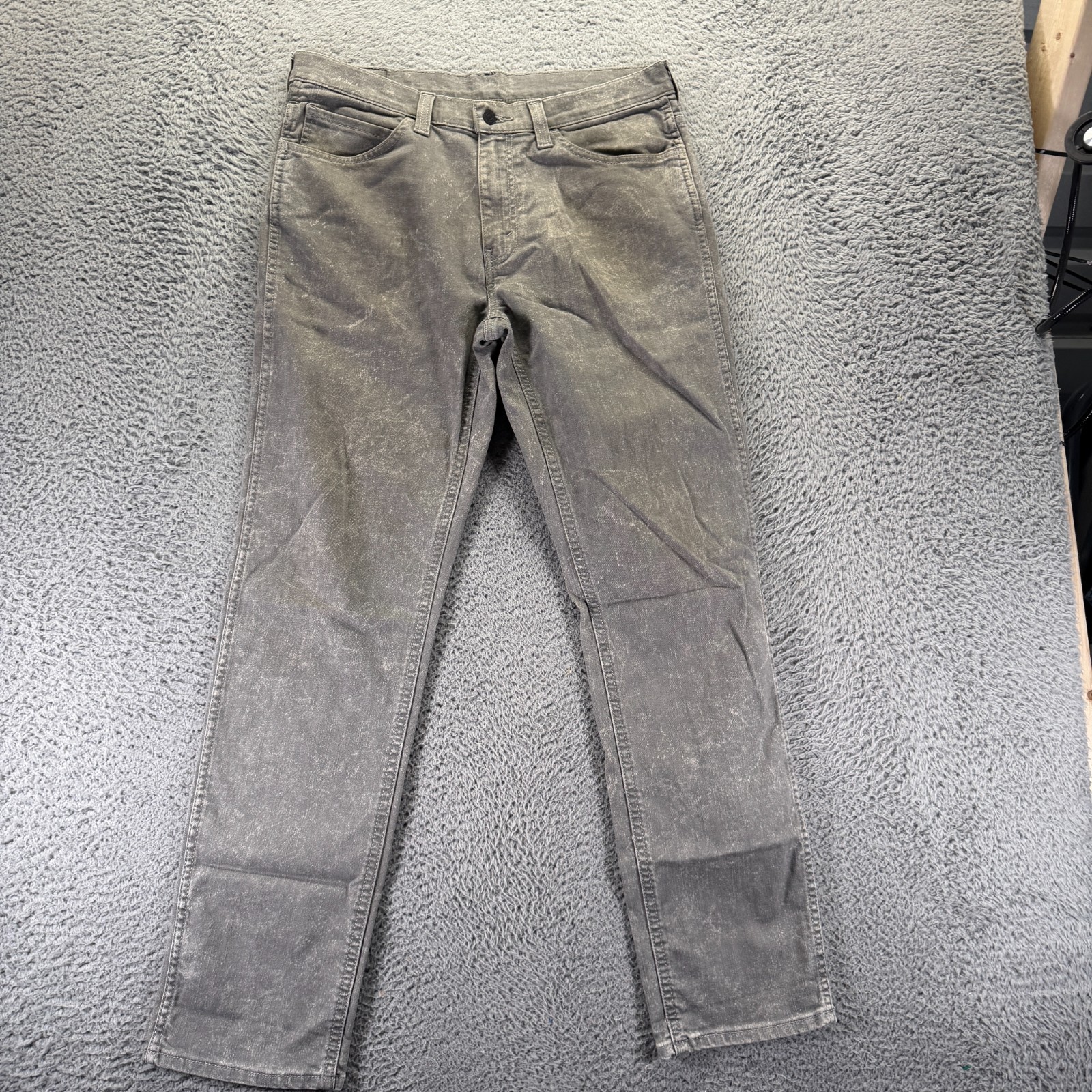 Mens 34x32 Gray Cotton Denim Straight Workwear Travel Stretch