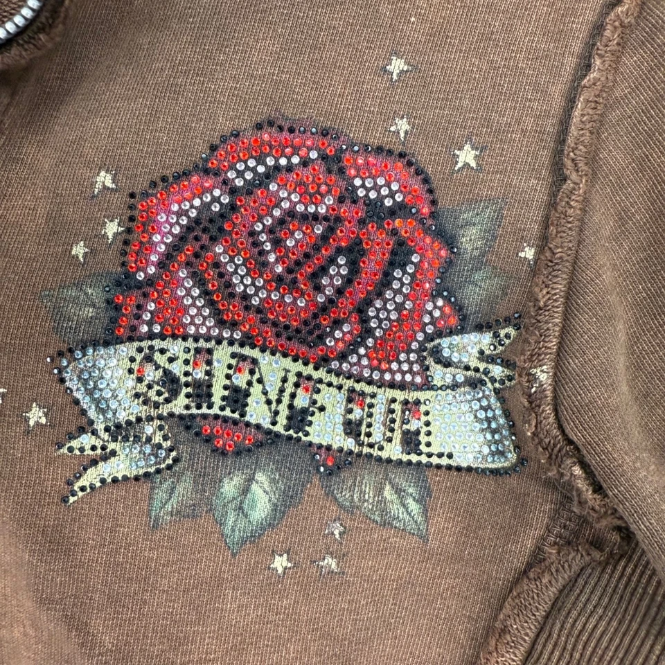 Sinful Affliction Womens Zip Up Hoodie Jacket Y2K Grunge Punk Medium Distressed - Image 4 of 4