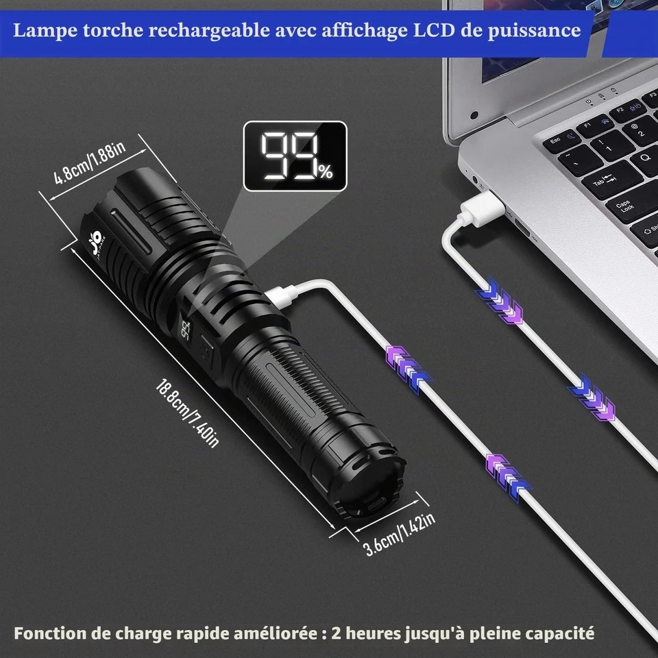 Lampe torche LED rechargeable 5000 mAh JAY-PARK F88 IP67 - Photo 4/4
