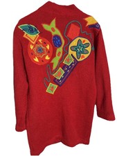Vtg mohair cardigan sweater coat jacket red Y2K I.B. Diffusion Applique M Color