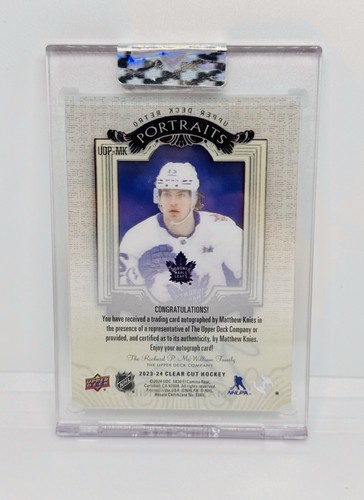 2023-24 Upper Deck Clear Cut MATTHEW KNIES Rookie Retro Portraits Auto Leafs RC - Picture 2 of 2