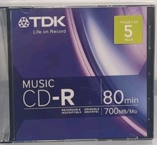 TDK blank music cd-r 5 pack of 80 min 700mb/mo still New old stock