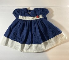 Vintage CI Castro Baby Dress 18M Navy Polka Dot Lace Yoke Cherry Nautical