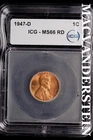 1947-D Lincoln Wheat Cent-ICG MS 66 RD Choice Gem BU No Reserve #SLL834