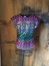 Vintage 80s Multicolor Ombre Sequin Metallic Top Short Sleeve Party