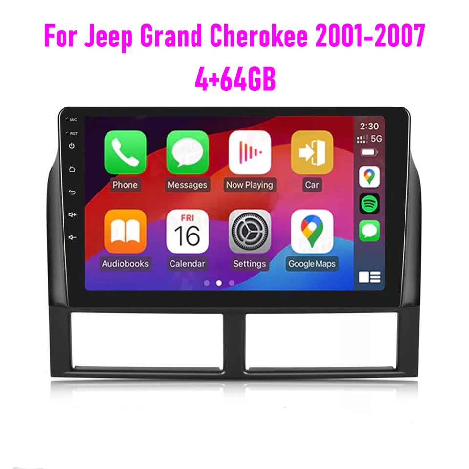 Radio de coche 4+64 GB para Jeep Grand Cherokee 2001-2007 Apple Carplay Android FM GPS Foto 3 de 4