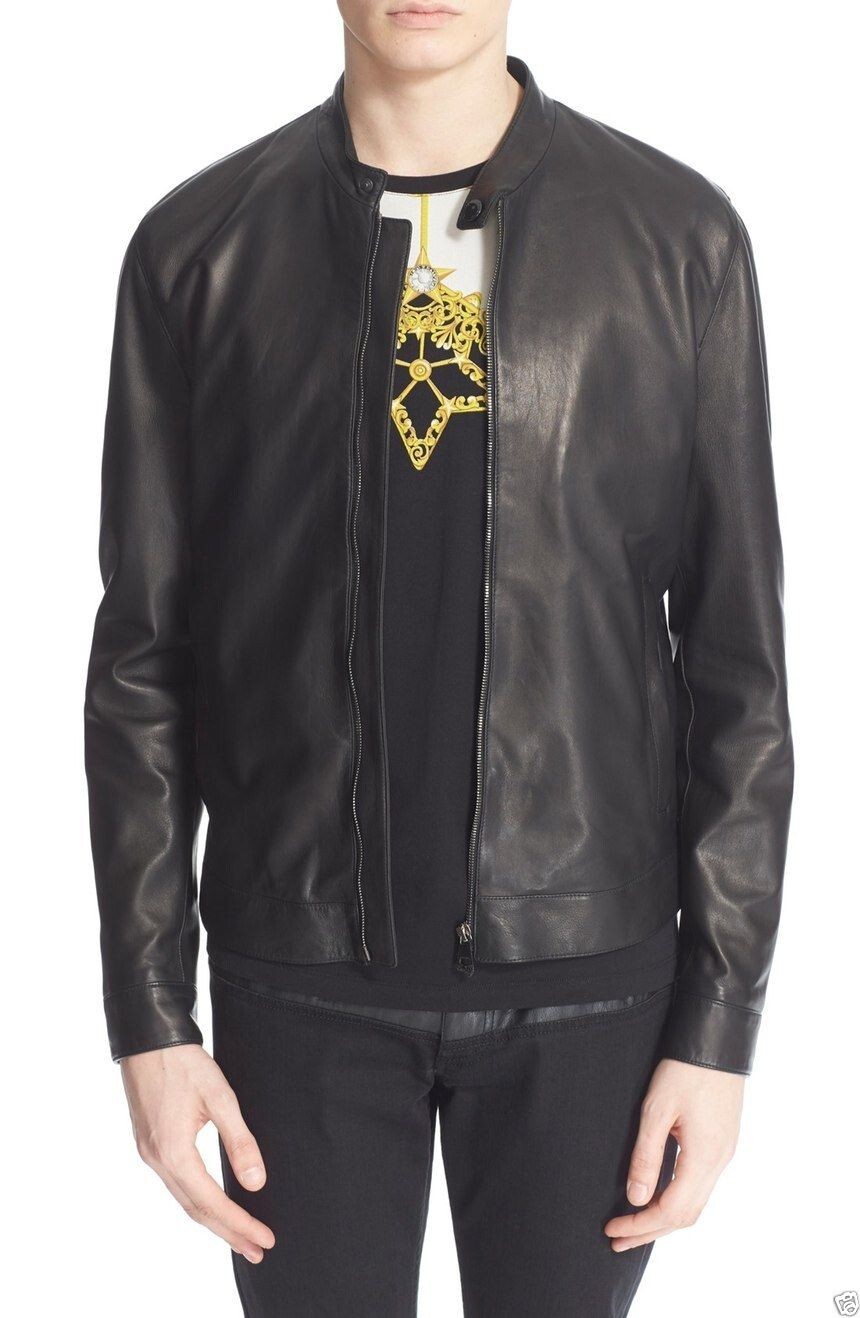 Men's Black Soft Sheepskin Biker Leather Jacket Motorcycle Racer Style-image