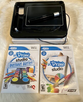Nintendo Wii Set Of 2 UDraw Studio Games & Black Tablet 2011 Rated E Bundle