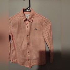 Tommy Bahama Pink Gingham Check Long Sleeve Button Up Shirt Boys M 7/8 Cotton