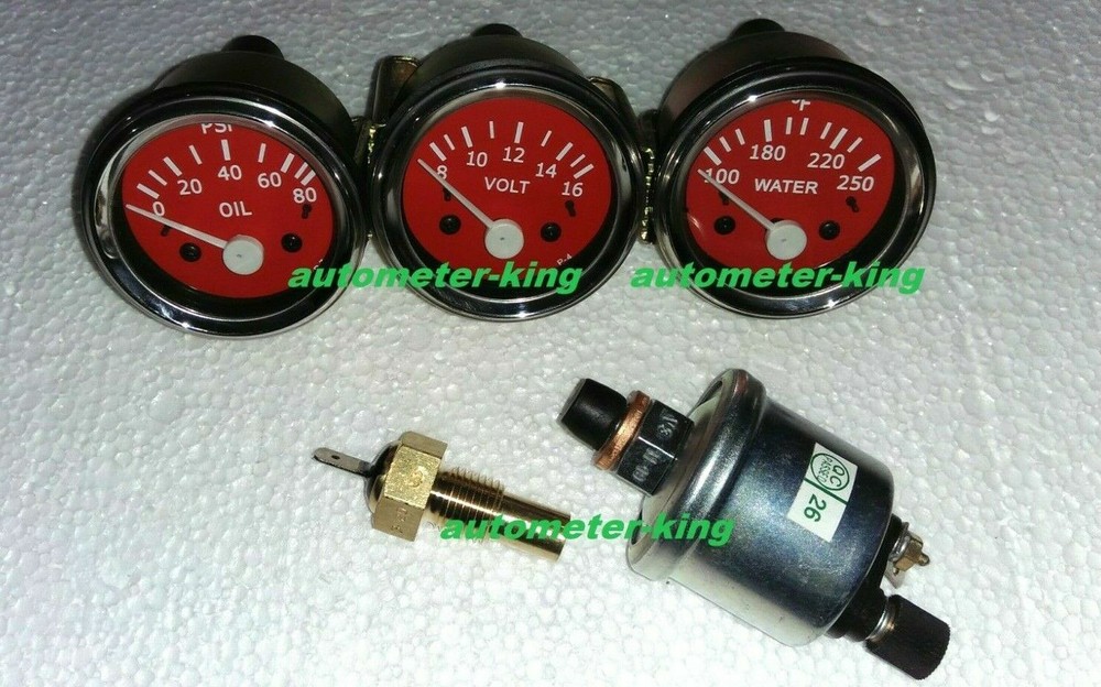 52mm Red Electrical Oil Pressure Temp Volt Gauge With Oil Temp Sender