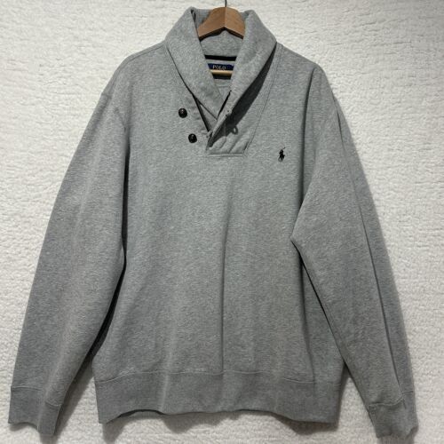 Polo Ralph Lauren Gray Shawl Neck Zip Pony Logo Pullover Sweater Size XXL/TTG