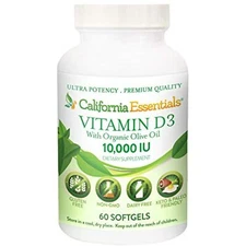 Vitamin D3 10000 IU (250mcg) Enhanced with Organic Olive Oil (60 Softgels)