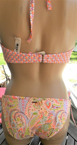 Set bikini vintage victorias secret 36D S arancione oro paisley pellicola senza spalline - Foto 4 di 4