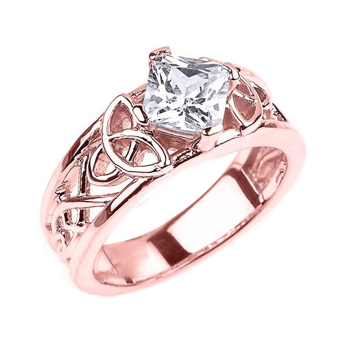 Gold Celtic Knot Princess Cut CZ Engagement Ring - Picture 2 of 4