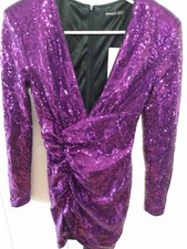 NWT Women's XS Purple Sequin Party Cocktail Dress Shein Deep V 