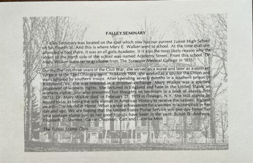 Card 2013 Medal Honor Dr. Mary Walker Fulton Fort Walker, VA Fraley Seminary - Picture 2 of 2