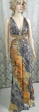 TIFFANY DESIGNS Women's Animal print beaded satin halter formal gown dress sz6