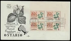 Canada FDC: 1964 5¢ Plate Block Trillium, Ontario Emblem, Rosecraft Cachet  #418