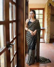 Bollywood Saree Blouse Party Wear Wedding Designer Indian Sari Ethnic Pakistani