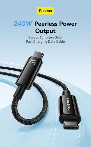 Baseus Tungsten 240W USB C to USB C Fast Charger Cable 48V/5A PD3.1. 1m, 2m, 3m - Picture 2 of 14